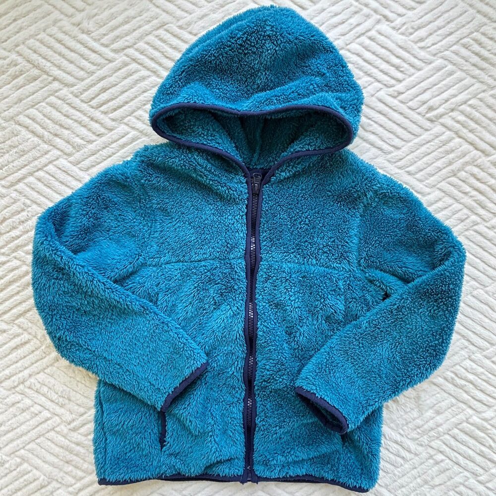 Hanna Andersson Size 6-7 Blue Hooded Plush Fleece Zip Jacket Cozy Warm Soft